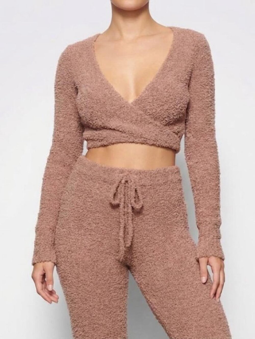 skims cozy wrap knit top in rose clay